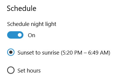 July 18 Screen Shot Schedule night settings