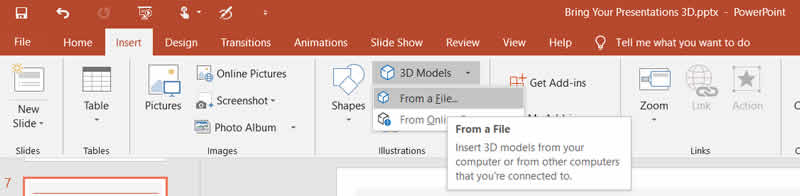 MS Power Point slide  3D menu