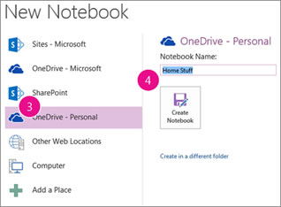 OneNote Createing a new notebook