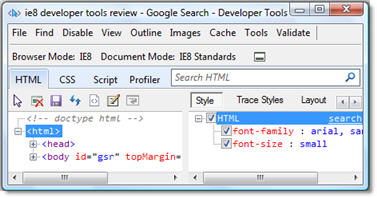 IE Developer Tools