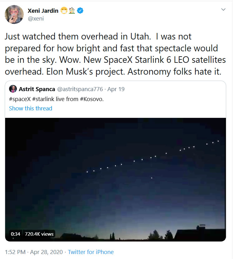 Twitter showing LEO satellites