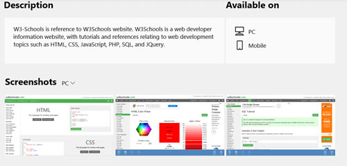 W3C Schools Tutorial store homepage