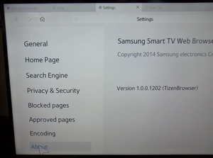 Details of the Tizen browser on the Samsung TV