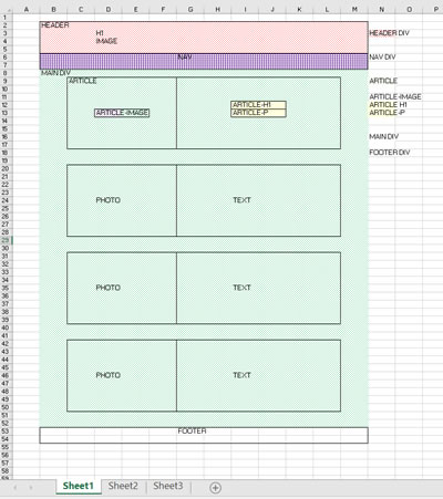 Hyde Park site as an excel wireframe