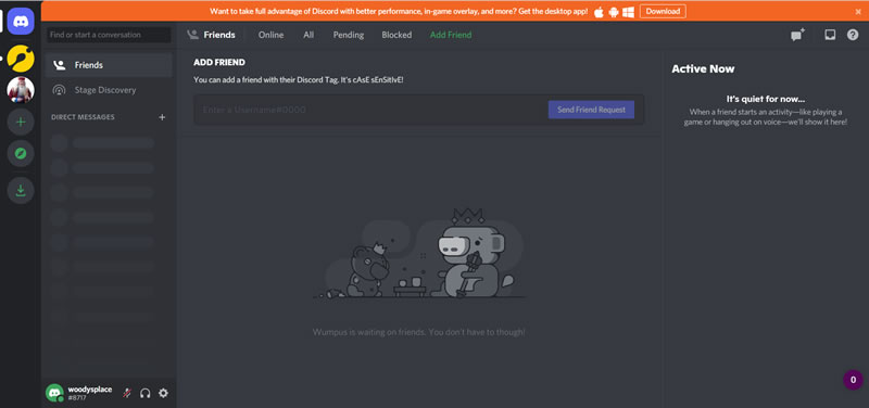 Discord server front page