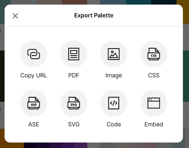 Coloors Palette export options