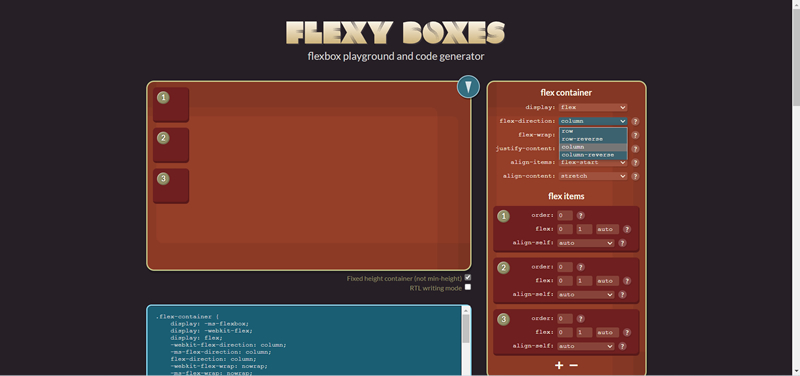 Screen shot Flex Boxes